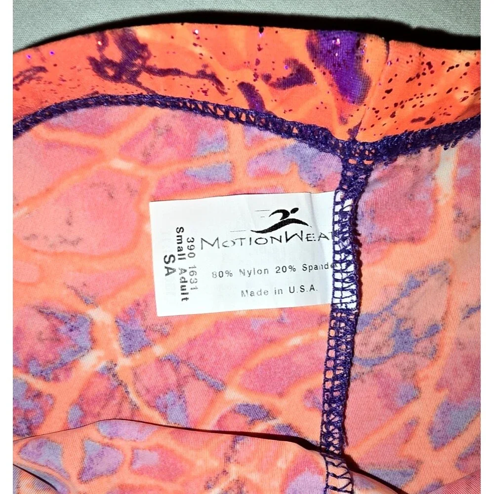Motionwear Orange Purple Lava Crackle Dance Gym Shorts SA, Fits like Large Child